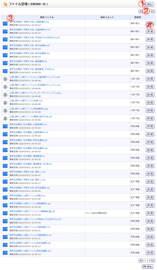 ファイル管理 更新通知一覧 機能詳細