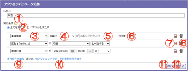 稟議 アクションパラメータ追加・編集ダイアログ