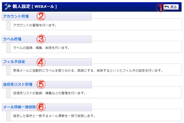 WEBメール 個人設定メニュー 機能詳細