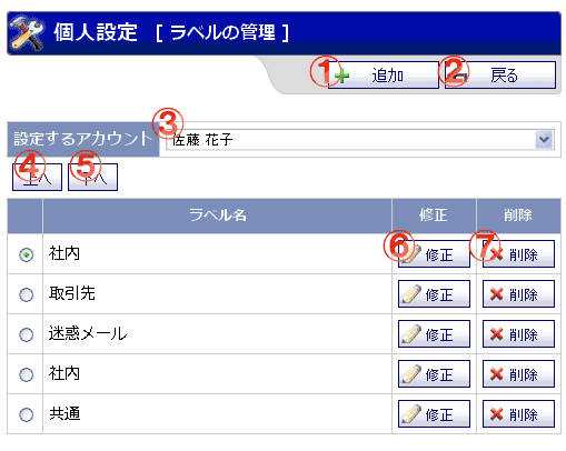 WEBメール ラベルの管理 機能詳細